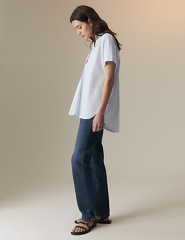 Pure Cotton Oversized Collared Lace Detail Blouse - VN