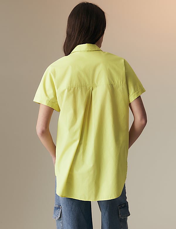 Pure Cotton Oversized Collared Lace Detail Blouse