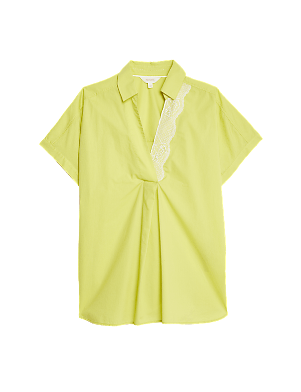 Pure Cotton Oversized Collared Lace Detail Blouse