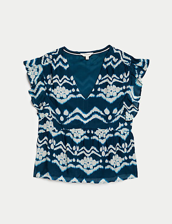 Cupro Blend Printed V Neck Blouse - MX