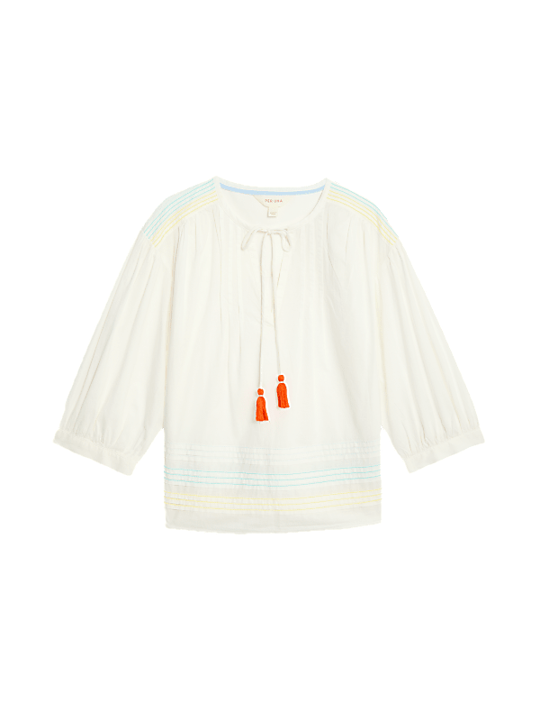 Pure Cotton Tie Neck Pintuck Blouse