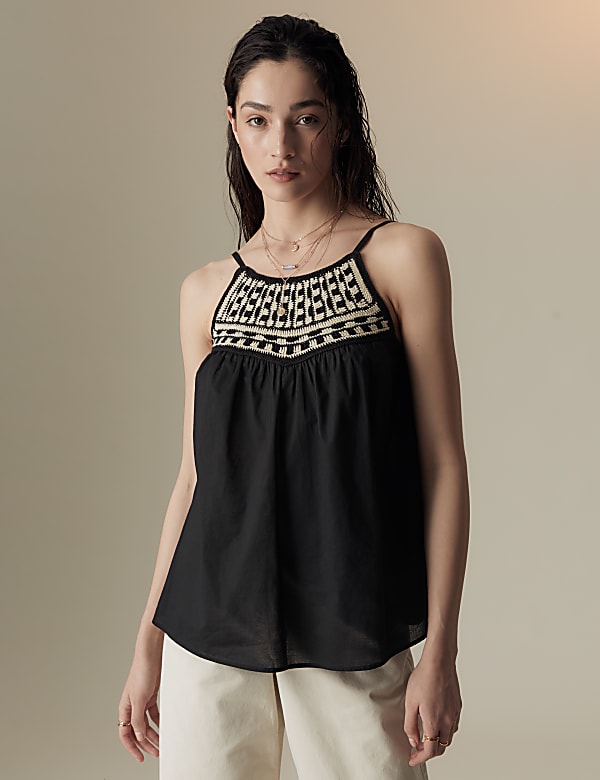 Pure Cotton Square Neck Strappy Cami Top - LU