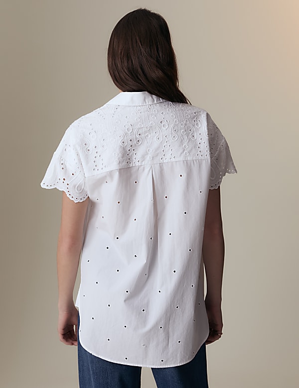 Pure Cotton Broderie Collared Blouse