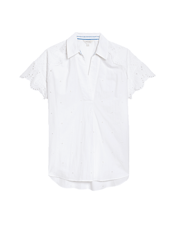 Pure Cotton Broderie Collared Blouse