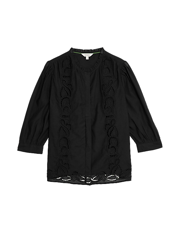 Cotton Rich Embroidered Frill Detail Blouse