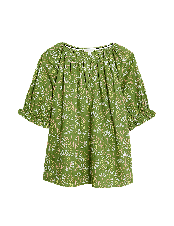 Pure Cotton Blouson Sleeve Relaxed Blouse