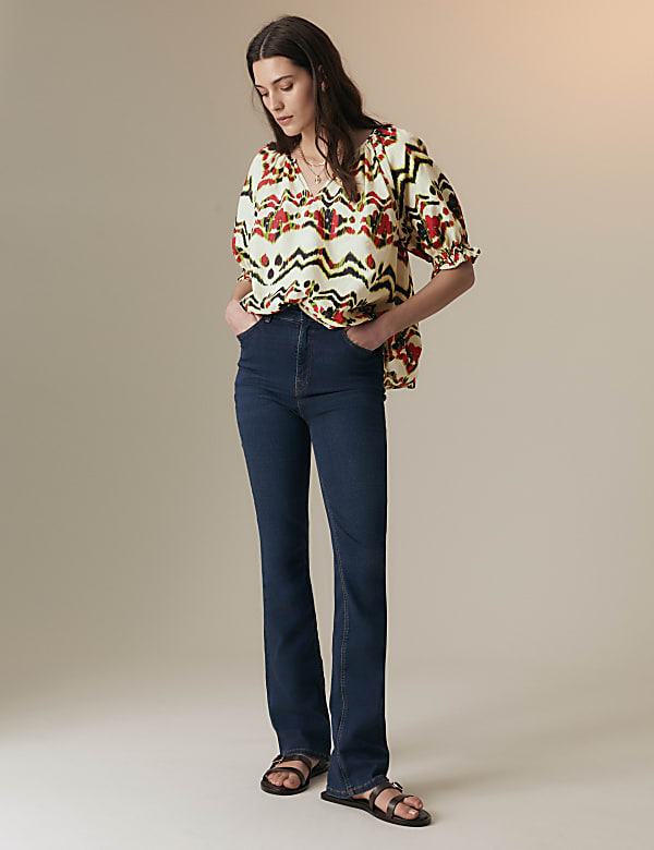 Pure Cotton Blouson Sleeve Relaxed Blouse