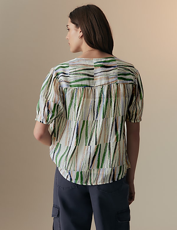 Cupro Rich Printed Short Sleeve Blouse
