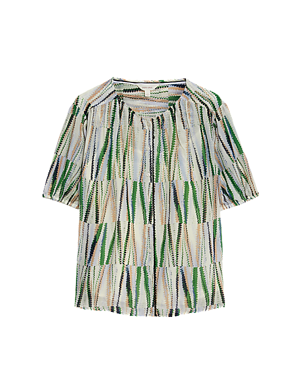 Cupro Rich Printed Short Sleeve Blouse