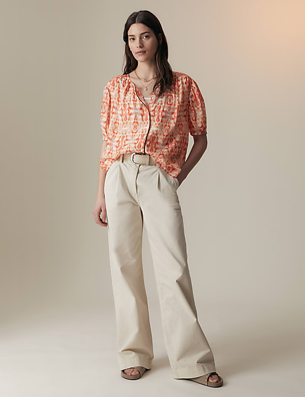 Cupro Rich Printed Short Sleeve Blouse