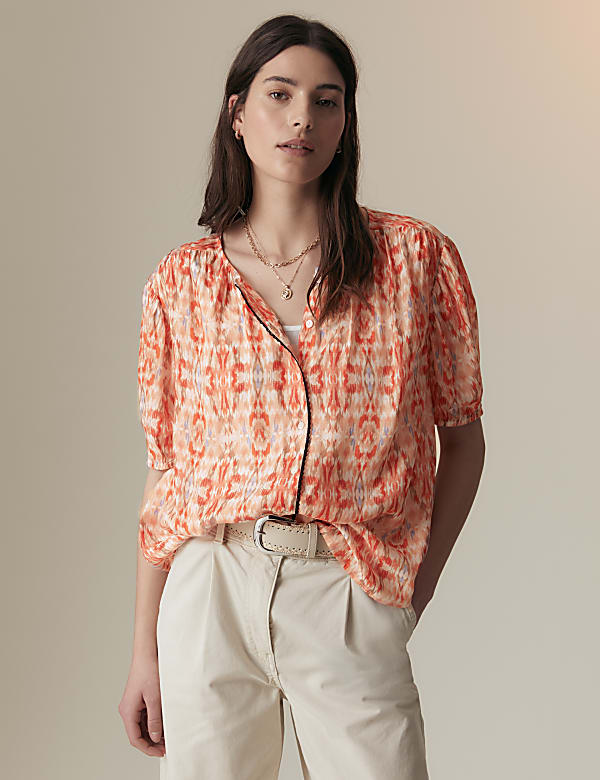 Cupro Rich Printed Short Sleeve Blouse