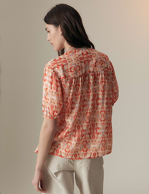 Cupro Rich Printed Short Sleeve Blouse