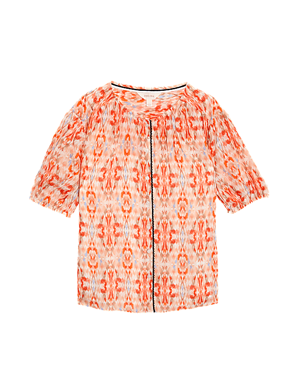 Cupro Rich Printed Short Sleeve Blouse