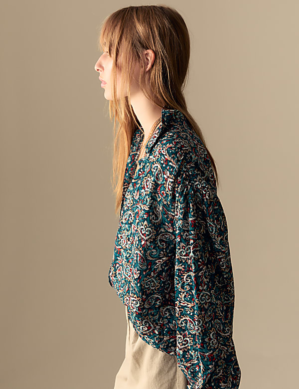 Printed Collared Blouse - LU