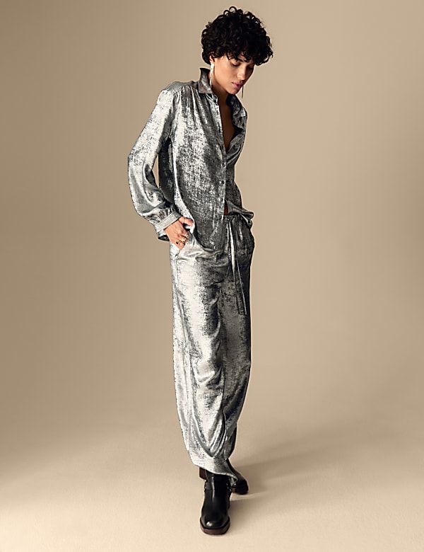 Metallic Collared Relaxed Shirt - EE