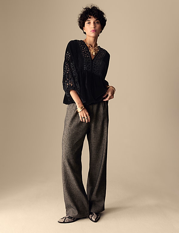 Velvet Broderie V-Neck Blouse