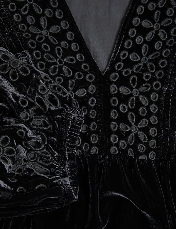Velvet Broderie V-Neck Blouse