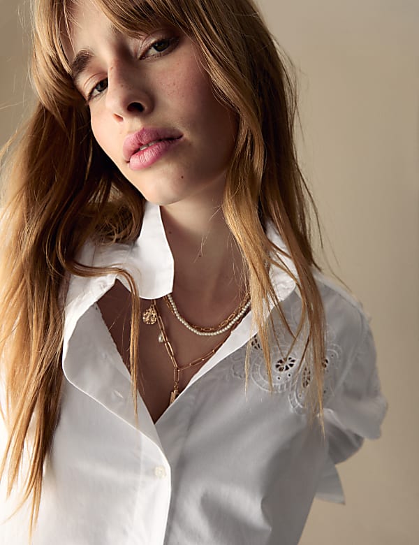 Pure Cotton Embroidered Collared Shirt