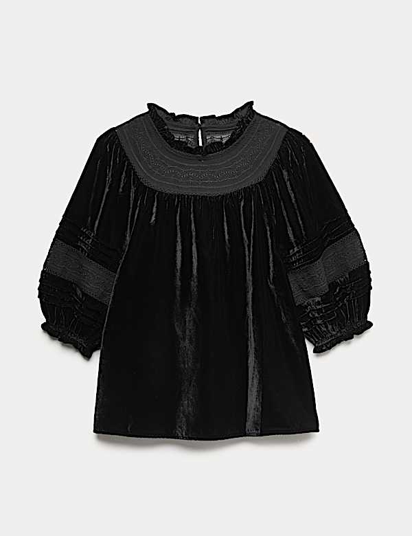 Velvet Embroidered Blouse - AL