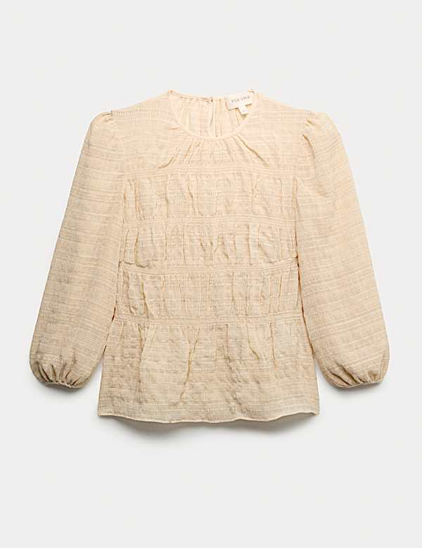 Crinkle Metallic Shirred Blouse - US