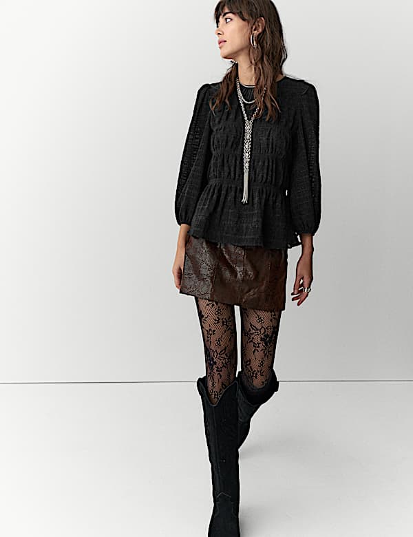 Crinkle Metallic Shirred Blouse