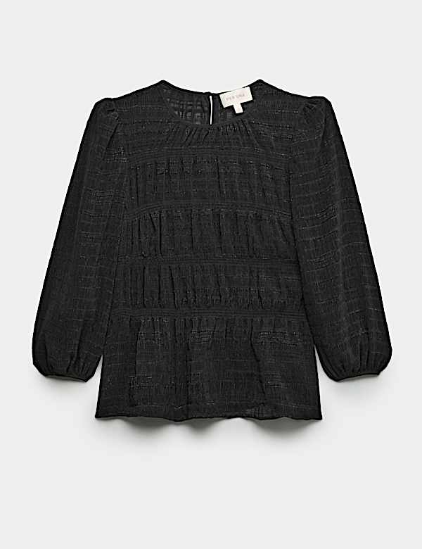 Crinkle Metallic Shirred Blouse - AT