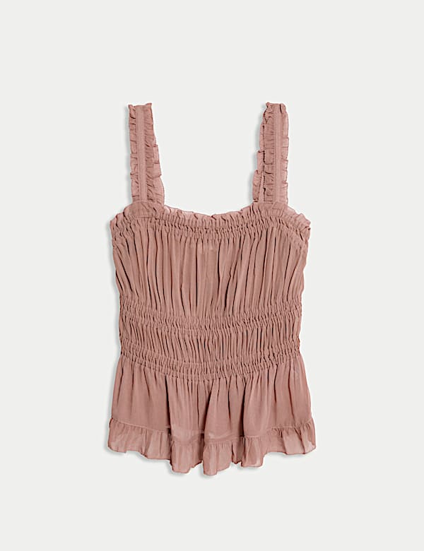 Sheer Shirred Ruffle Cami Top - UA