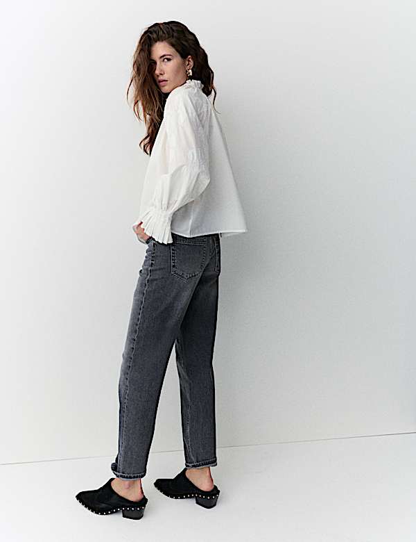 Pure Cotton V-Neck Cornelli Sleeve Blouse - HR