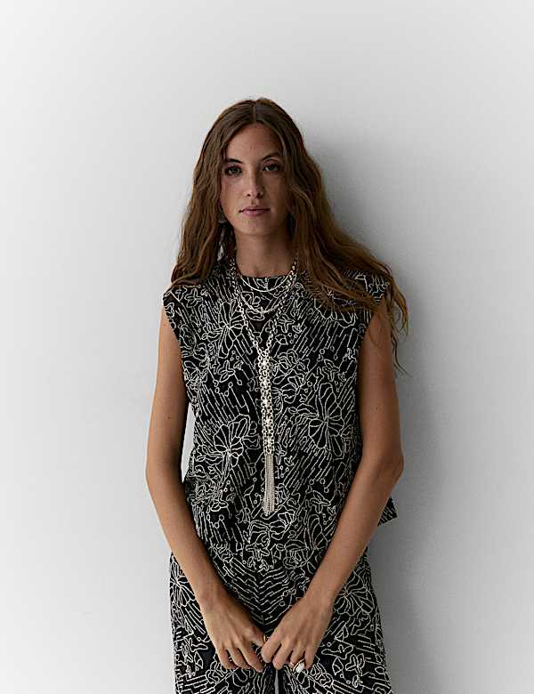 Embroidered Metallic Cami Top