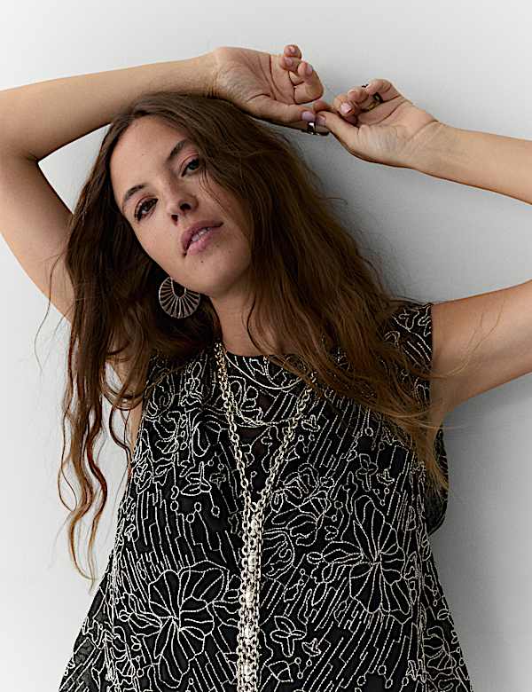Embroidered Metallic Cami Top