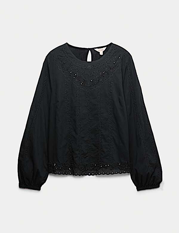 Pure Cotton Lace Embellished Relaxed Blouse - AL