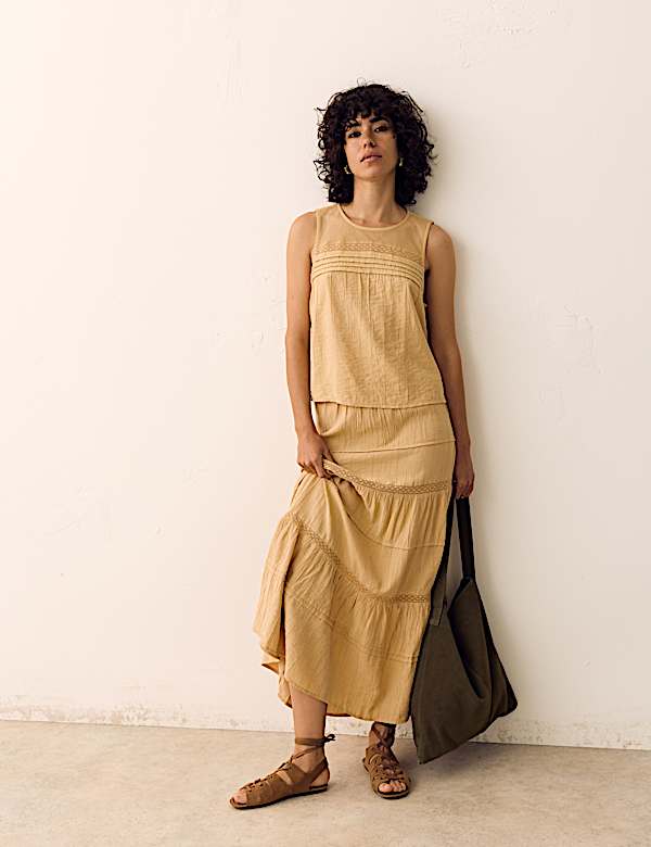 Lace Insert Mesh Yoke Sleeveless Top - DK