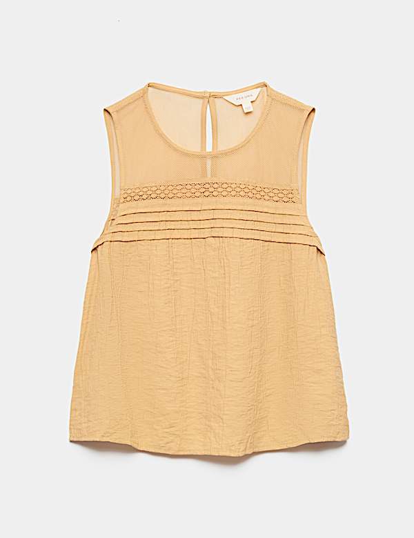 Lace Insert Mesh Yoke Sleeveless Top - DK