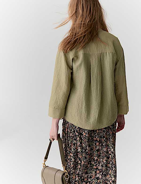 Lyocell Textured Collarless Utility Shirt - ID