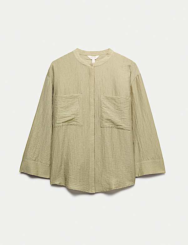 Lyocell Textured Collarless Utility Shirt - ID
