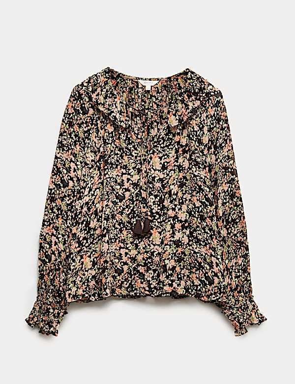 Blouse met ruches en bloemmotief - NL