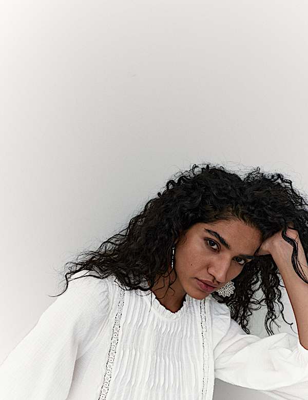 Pure Cotton Pleat Front Blouse - AT