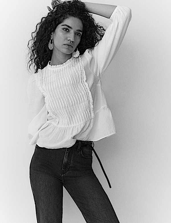 Pure Cotton Pleat Front Blouse - AT