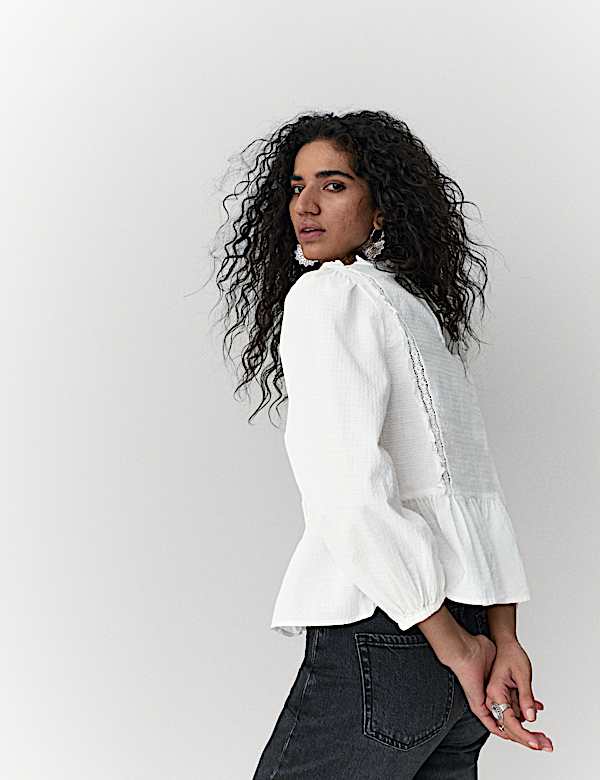 Pure Cotton Pleat Front Blouse - AT