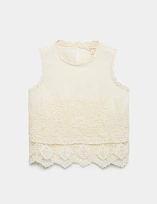 Pure Cotton Corded Embroidered Sleeveless Top