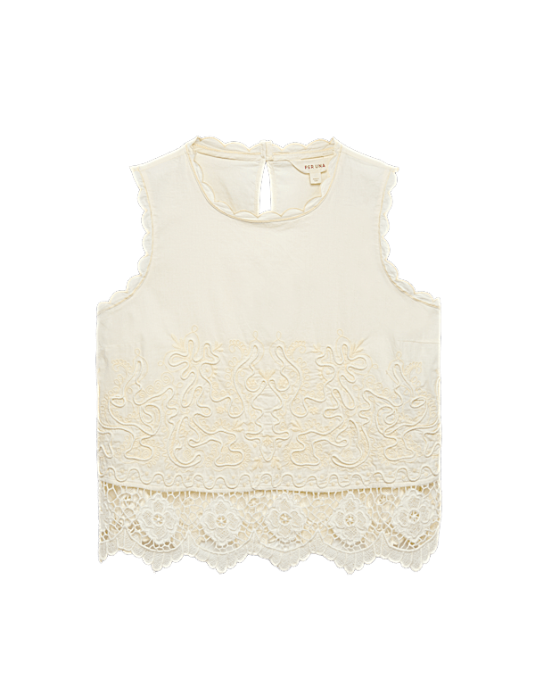 Pure Cotton Corded Embroidered Sleeveless Top
