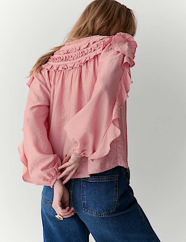 Ruffle Detail Tie Front Blouse - NL
