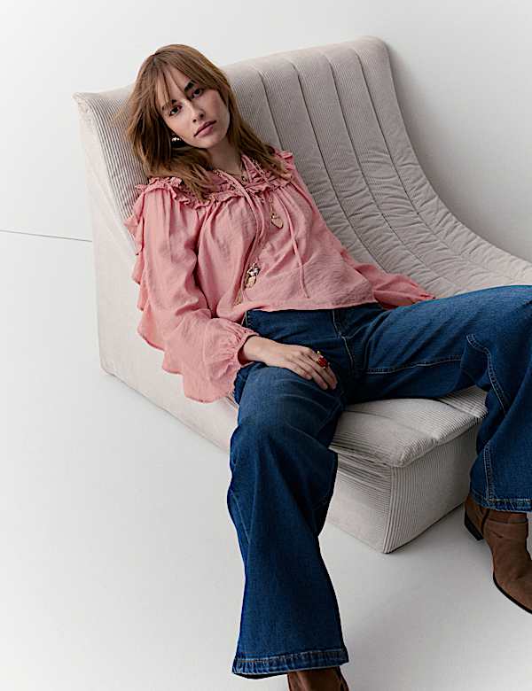 Ruffle Detail Tie Front Blouse - NL