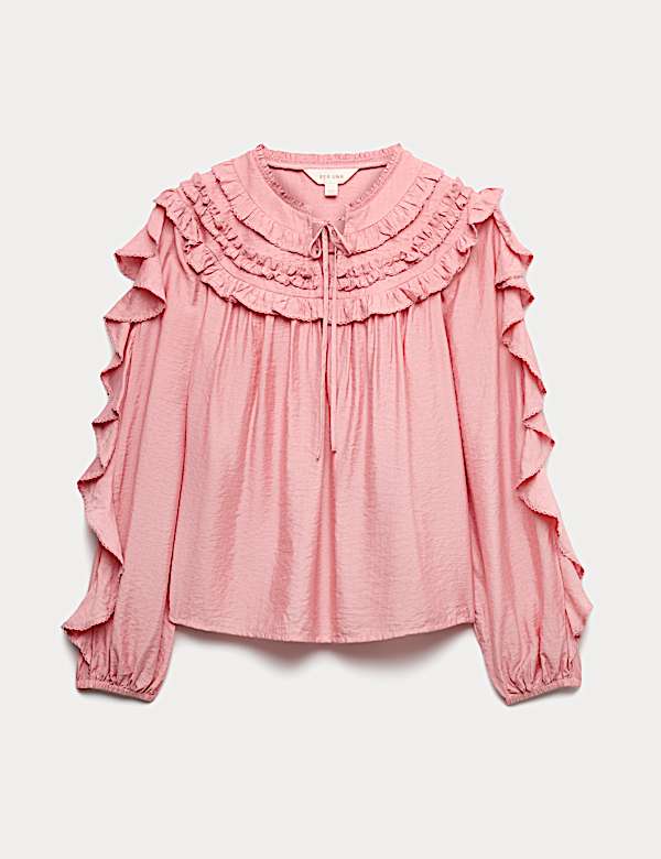 Ruffle Detail Tie Front Blouse - NL