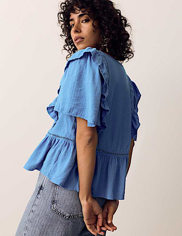 Double Cloth Floral Insert Ruffle Blouse - VN