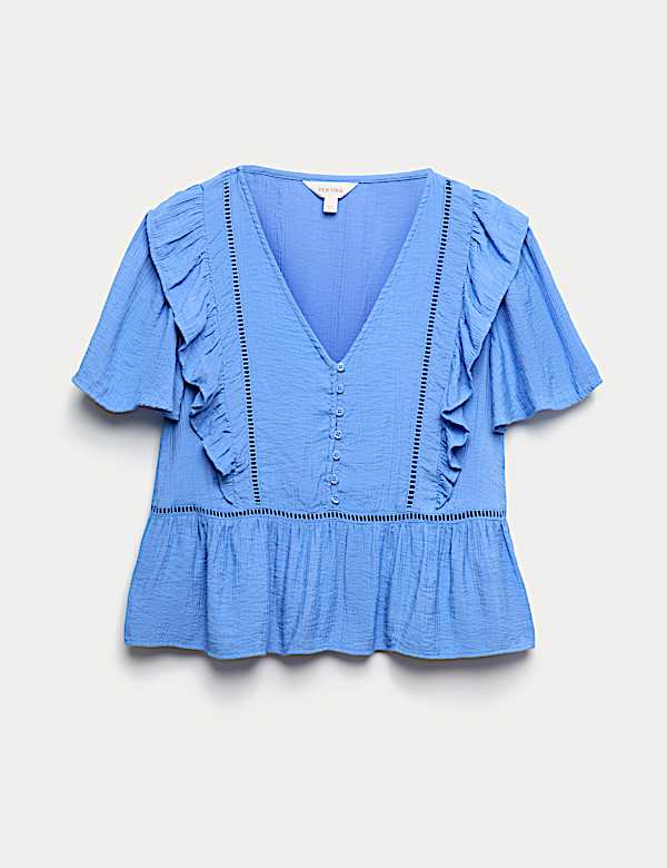 Double Cloth Floral Insert Ruffle Blouse - VN