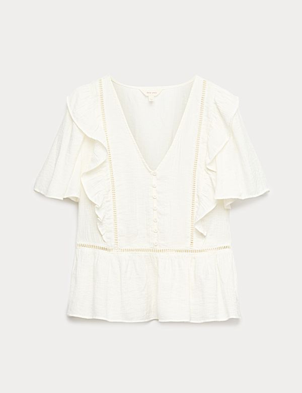 Double Cloth Floral Insert Ruffle Blouse - RO