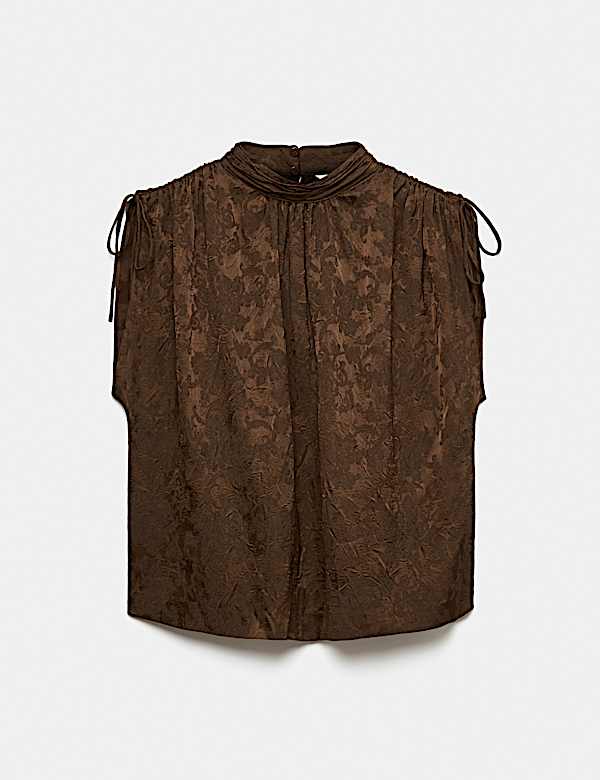 Crinkle Jacquard Ruched Shoulder Top - BN