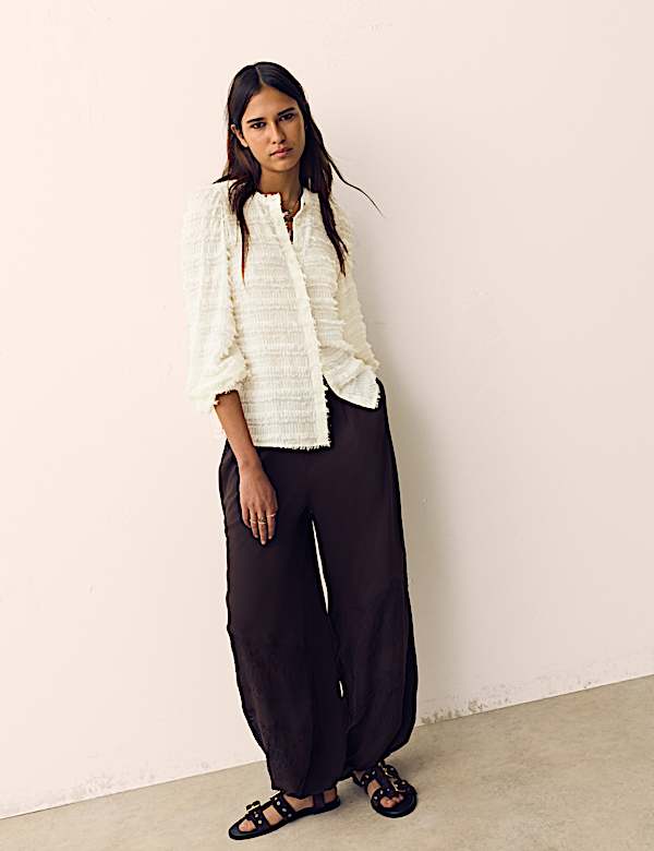 Textured Tufted Button Through Blouse - HU