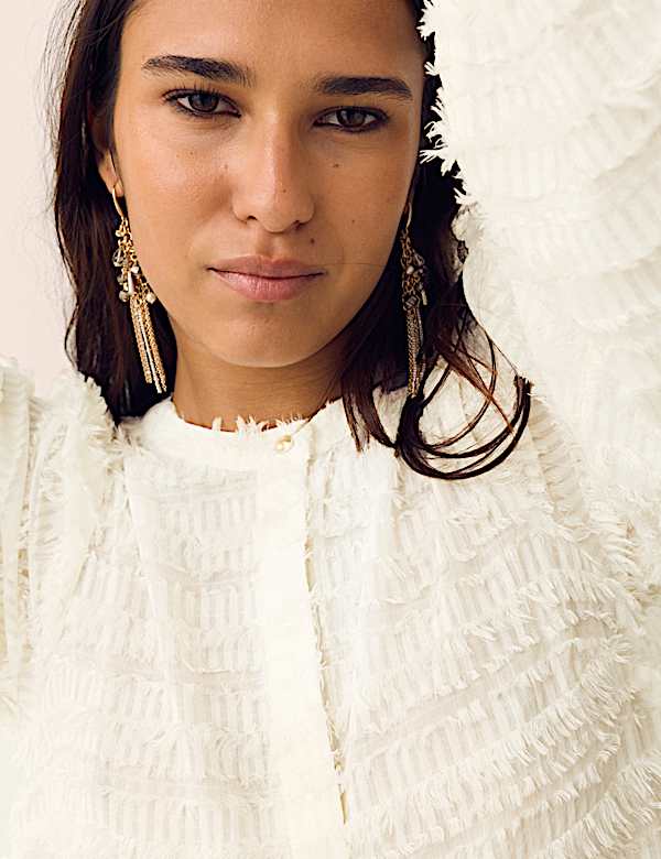 Textured Tufted Button Through Blouse - HU